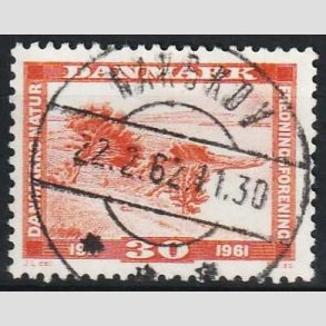 FRIM�RKER DANMARK | 1961 - AFA 392 - Naturfredning 50 �r. - 30 �re brunr�d - Pragt Stemplet Nakskov