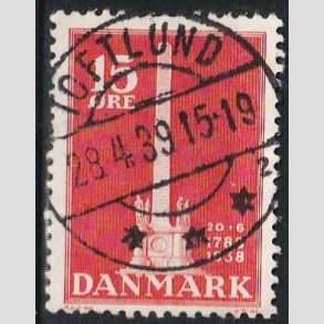 FRIM�RKER DANMARK | 1938 - AFA 244 - Stavnsb�ndet 15 �re r�d - Lux Stemplet Toftlund