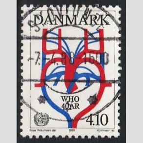 FRIM�RKER DANMARK | 1988 - AFA 909 - WHO 40 �r - 4,10 Kr. flerfarvet - Pragt Stemplet Skovlunde