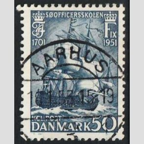 FRIM�RKER DANMARK | 1951 - AFA 329 - S�officerskolen 250 �r - 50 �re bl� - Pragt Stemplet