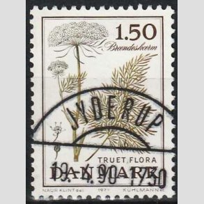 FRIM�RKER DANMARK | 1977 - AFA 650 - Truet flora - 1,50 Kr. lysgr�n/brun - Pragt Stemplet