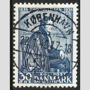 FRIMRKER DANMARK | 1938 - AFA 251 - Thorvaldsen 30 re bl - Pragt Stemplet Kbenhavn