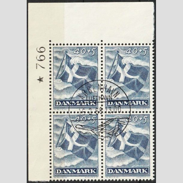 FRIMRKER DANMARK | 1947 - AFA 301 - Modstandsbevgelsen - 40 + 5 re bl i 4-blok - Stemplet