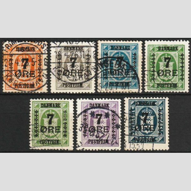 FRIMRKER DANMARK | 1926 - AFA  160-166 - 7 res Provisorier i komplet st - Pnt Stemplet