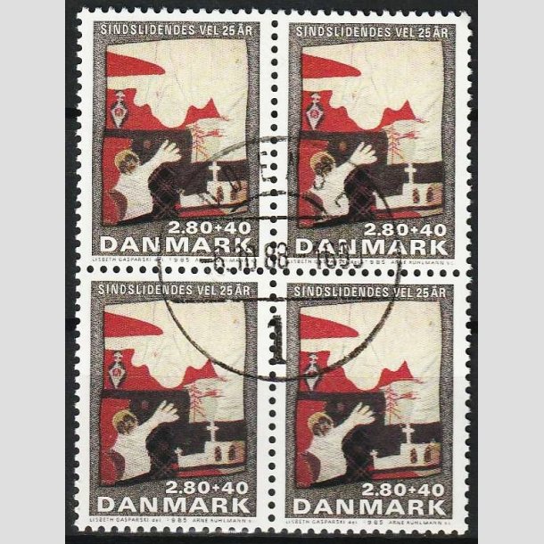 FRIMRKER DANMARK | 1985 - AFA 843 - Sindslidendes Vel - 2,80 Kr. + 40 re i 4-blok - Pragt Stemplet