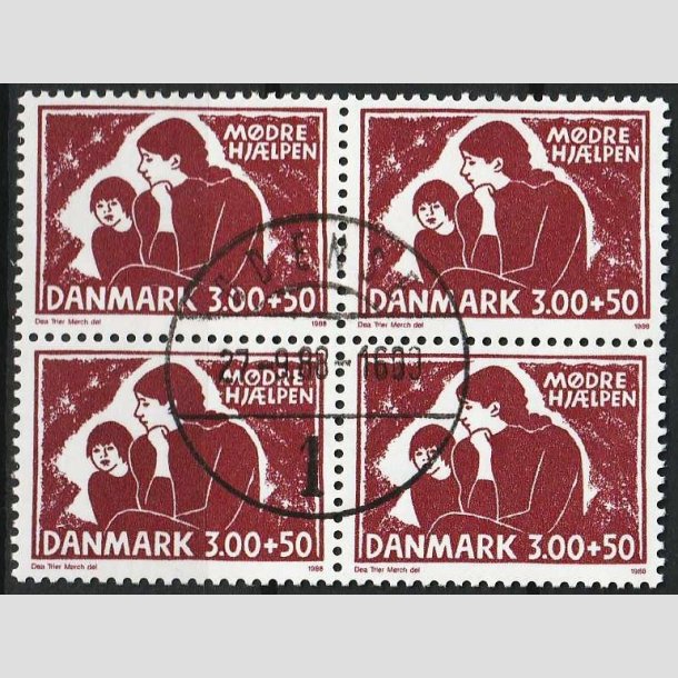 FRIMRKER DANMARK | 1988 - AFA 917 - Mdrehjlpen - 3,00 Kr. + 50 re i 4-blok - Pragt Stemplet