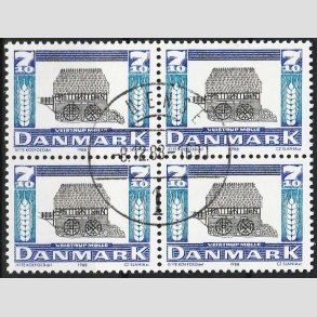 FRIMRKER DANMARK | 1988 - AFA 920 - Gamle mller - 7,10 Kr. mrkbl/bl/sort i 4-blok- Lux Stemplet