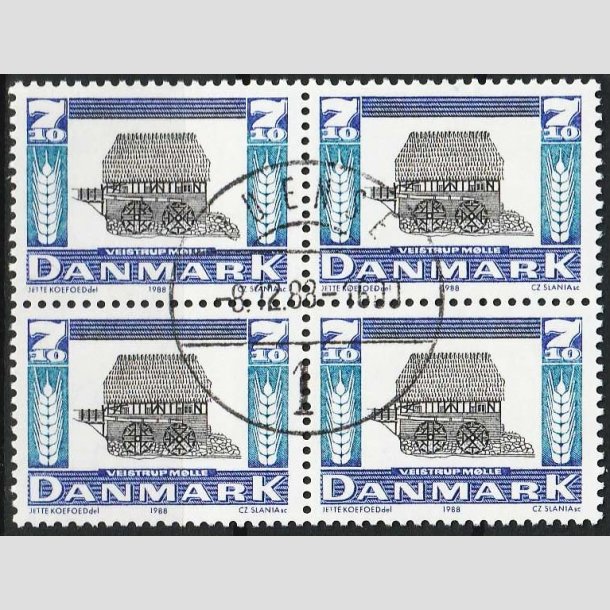 FRIMRKER DANMARK | 1988 - AFA 920 - Gamle mller - 7,10 Kr. mrkbl/bl/sort i 4-blok- Lux Stemplet