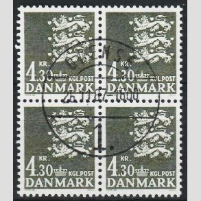 FRIMRKER DANMARK | 1984 - AFA 793 - Rigsvben 4,30 Kr. sortgrn i 4-blok - Pragt Stemplet Odense