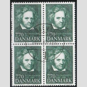 FRIM�RKER DANMARK | 1989 - AFA 945 - B. S. Ingemann - 7,70 Kr. gr�n i 4-blok - Pragt Stemplet 