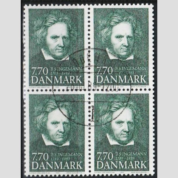 FRIMRKER DANMARK | 1989 - AFA 945 - B. S. Ingemann - 7,70 Kr. grn i 4-blok - Pragt Stemplet 