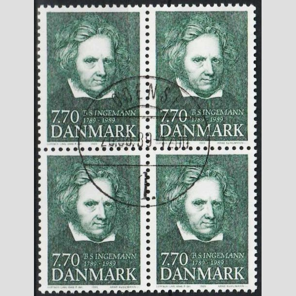 FRIMRKER DANMARK | 1989 - AFA 945 - B. S. Ingemann - 7,70 Kr. grn i 4-blok - Pragt Stemplet 