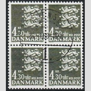 FRIMRKER DANMARK | 1984 - AFA 793 - Rigsvben 4,30 Kr. sortgrn i 4-blok - Pragt Stemplet Odense