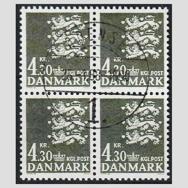 FRIMRKER DANMARK | 1984 - AFA 793 - Rigsvben 4,30 Kr. sortgrn i 4-blok - Pragt Stemplet Odense