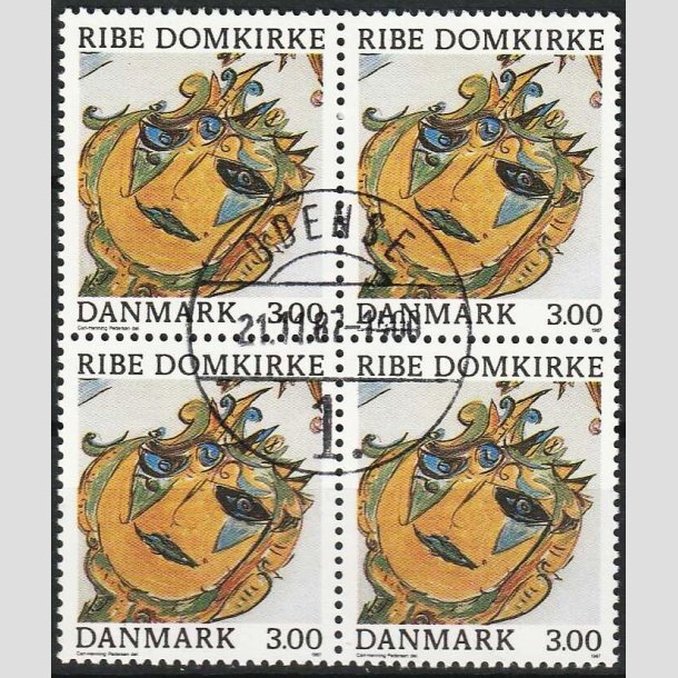 FRIMRKER DANMARK | 1987 - AFA 879 - Ribe Domkirke - 3,00 Kr. i 4-blok - Pragt Stemplet