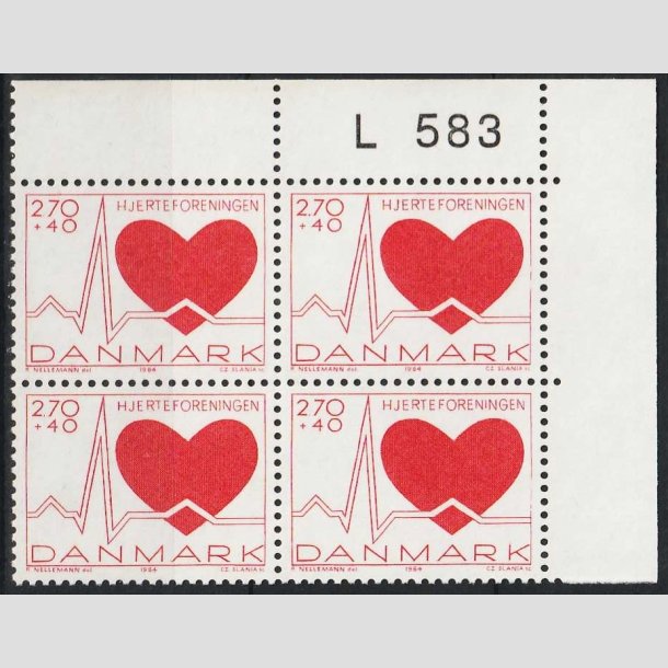 FRIMRKER DANMARK | 1984 - AFA 808 - Hjerteforeningen - 2,70 Kr. + 40 re i 4-blok .M - Postfrisk