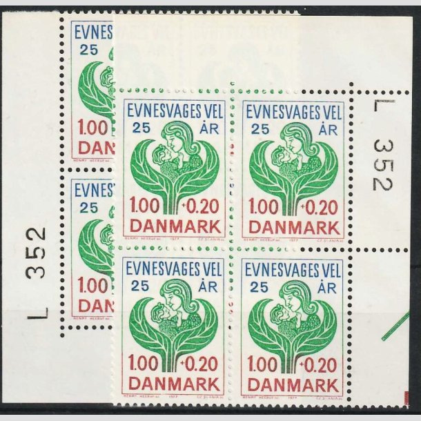 FRIMRKER DANMARK | 1977 - AFA 633 - Evnesvages vel - 1,00 + 0,20 Kr. i +N M. 4-blok - Postfrisk