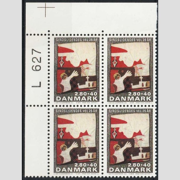 FRIMRKER DANMARK | 1985 - AFA 843 - Sindslidendes Vel - 2,80 Kr. + 40 re i 4-blok M - Postfrisk