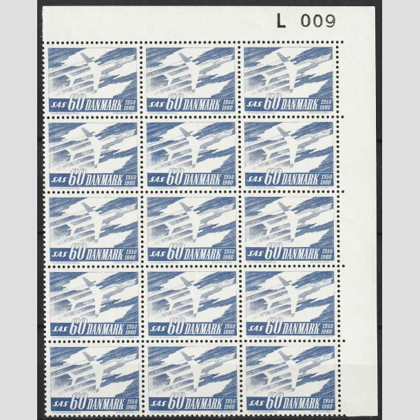 FRIMRKER DANMARK | 1961 - AFA 391F - SAS 10 rs jubilum - 60 re i 15-blok m. marginal - Postfrisk