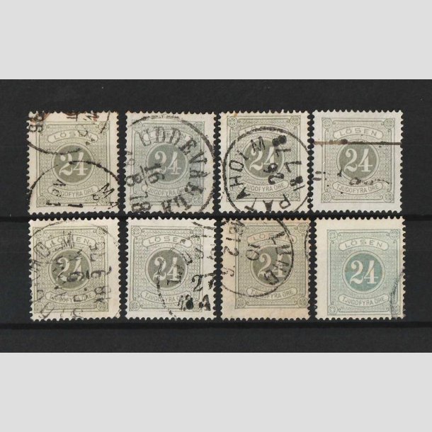 FRIMRKER SVERIGE | 1874 - Porto 24 re gr tk. 14 lot med 8 mrker - Stemplet (AFA 2.800)