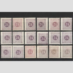 FRIMRKER SVERIGE | 1877 - Porto 24 re rdlilla mv. tk. 14 lot med 18 mrker - Ubrugt (AFA 6.300)