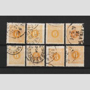 FRIMRKER SVERIGE | 1874 - Porto 6 re gul tk. 14 lot med 8 mrker - Stemplet (AFA 4.800)