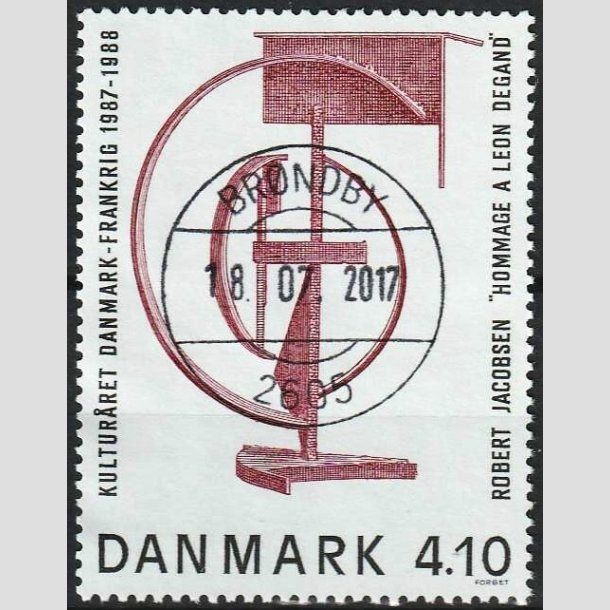 FRIMRKER DANMARK | 1988 - AFA 918 - Dansk-fransk kulturr - 4,10 Kr. brunrd/sort - Pragt Stemplet 