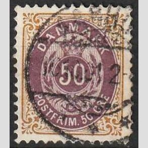 FRIM�RKER DANMARK | 1895 - AFA 30By - 50 �re brun/lilla - Stemplet