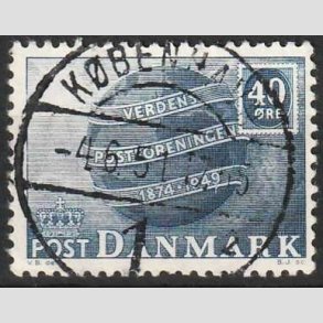 FRIMRKER DANMARK | 1949 - AFA 316 - Verdenspostforeningen 75 r - 40 re bl - Pragt Stemplet