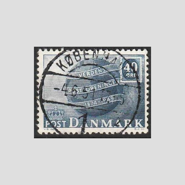 FRIMRKER DANMARK | 1949 - AFA 316 - Verdenspostforeningen 75 r - 40 re bl - Pragt Stemplet