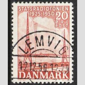 FRIM�RKER DANMARK | 1950 - AFA 317 - Statsradiofonien 25 �r - 20 �re r�d - Pragt Stemplet Lemvig