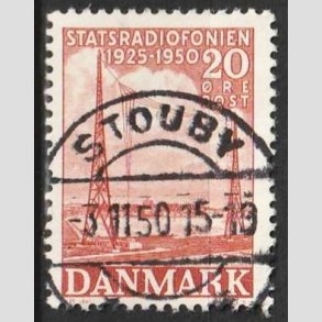 FRIM�RKER DANMARK | 1950 - AFA 317 - Statsradiofonien 25 �r - 20 �re r�d - Pragt Stemplet Stouby
