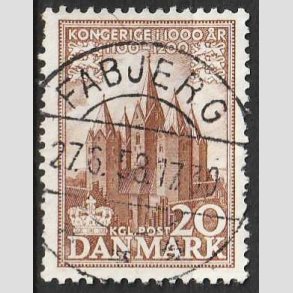 FRIM�RKER DANMARK | 1953-56 - AFA 348 - Kongeriget 1000 �r - 20 �re brun - Pragt Stemplet 