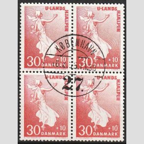 FRIMRKER DANMARK | 1962 - AFA 408 - Bistand til U-lande - 30 + 10 re i 4-blok - Pragt Stemplet