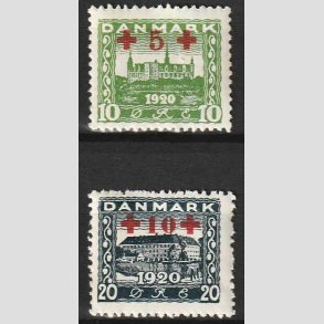 FRIMRKER DANMARK | 1921 - AFA 120+121 -Rde Kors provisorier i st - Postfrisk