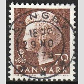 FRIMRKER DANMARK | 1974 - AFA 573 - Dronning Margrethe - 70 re brun - Pragt Stemplet Lyngby