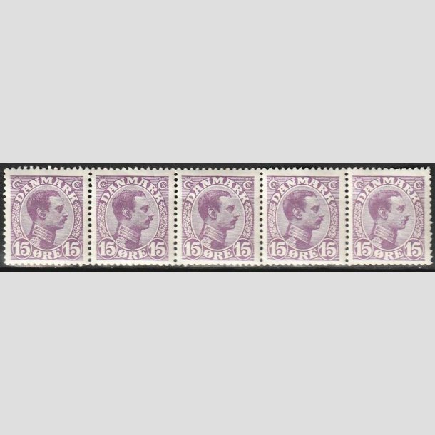 FRIMRKER DANMARK | 1913 - AFA 70 - Chr. X 15 re violet i 5-stribe - Postfrisk