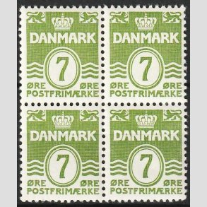 FRIMRKER DANMARK | 1938 - AFA 247 - Blgelinie 7 re grn i 4-blok - Postfrisk