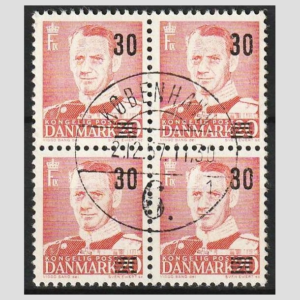 FRIMRKER DANMARK | 1955 - AFA 363ax - Provisorier - 30/20 re rd "Kort bjlke" 4-blok - Stemplet
