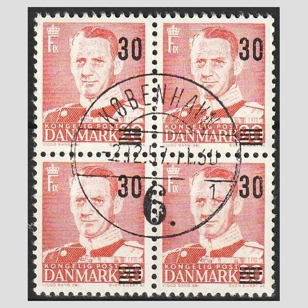FRIMRKER DANMARK | 1955 - AFA 363ax - Provisorier - 30/20 re rd "Kort bjlke" 4-blok - Stemplet