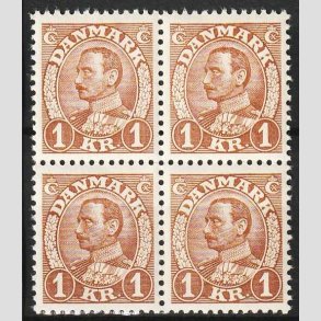 FRIMRKER DANMARK | 1934 - AFA 211 - Chr. X 1 kr. brun i 4-blok - Postfrisk