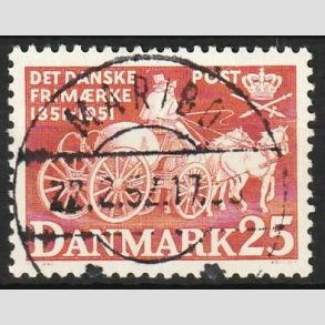 FRIM�RKER DANMARK | 1951 - AFA 332 - F�rste frim�rker 100 �r, 25 �re - Pragt Stemplet Maribo
