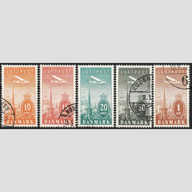 FRIMRKER DANMARK | 1934 - AFA 220-216 - Ny Luftpost komplet st - Stemplet