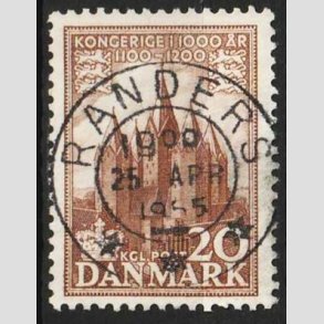 FRIM�RKER DANMARK | 1953-56 - AFA 348 - Kongeriget 1000 �r - 20 �re brun - Pragt Stemplet