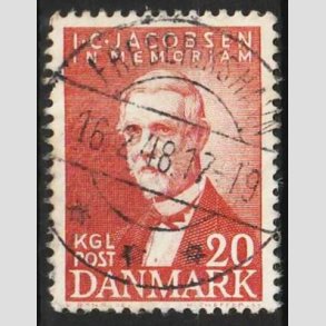FRIM�RKER DANMARK | 1947 - AFA 305 - I. C. Jacobsen - 20 �re brunr�d - Pragt Stemplet 
