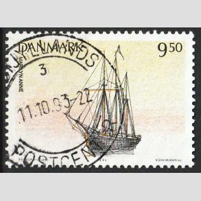 FRIM�RKER DANMARK | 1993 - AFA 1048 - Sejlskibe - 9,50 Kr. flerfarvet - P�nt Stemplet