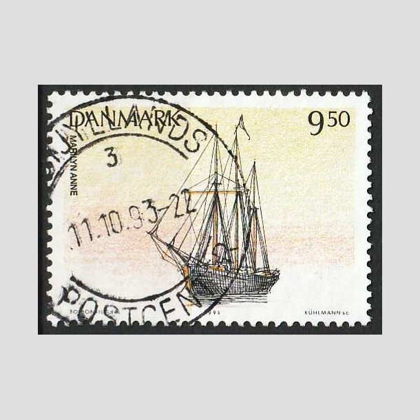 FRIMRKER DANMARK | 1993 - AFA 1048 - Sejlskibe - 9,50 Kr. flerfarvet - Pnt Stemplet