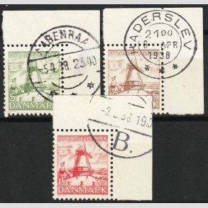 FRIM�RKER DANMARK | 1937 - AFA 236-38 - Dybb�l M�lle - i s�t med marginal - P�nt stemplet