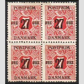 FRIMRKER DANMARK | 1918 - AFA 87 - 27 re/7 re rd provisorium i 4-blok - Ubrugt