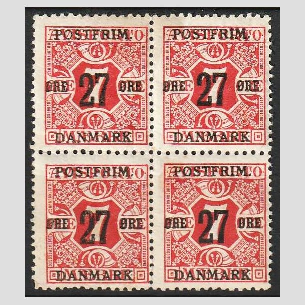 FRIMRKER DANMARK | 1918 - AFA 87 - 27 re/7 re rd provisorium i 4-blok - Ubrugt